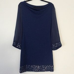 Royal blue dress w/sheer sleeves & sequin cuffs